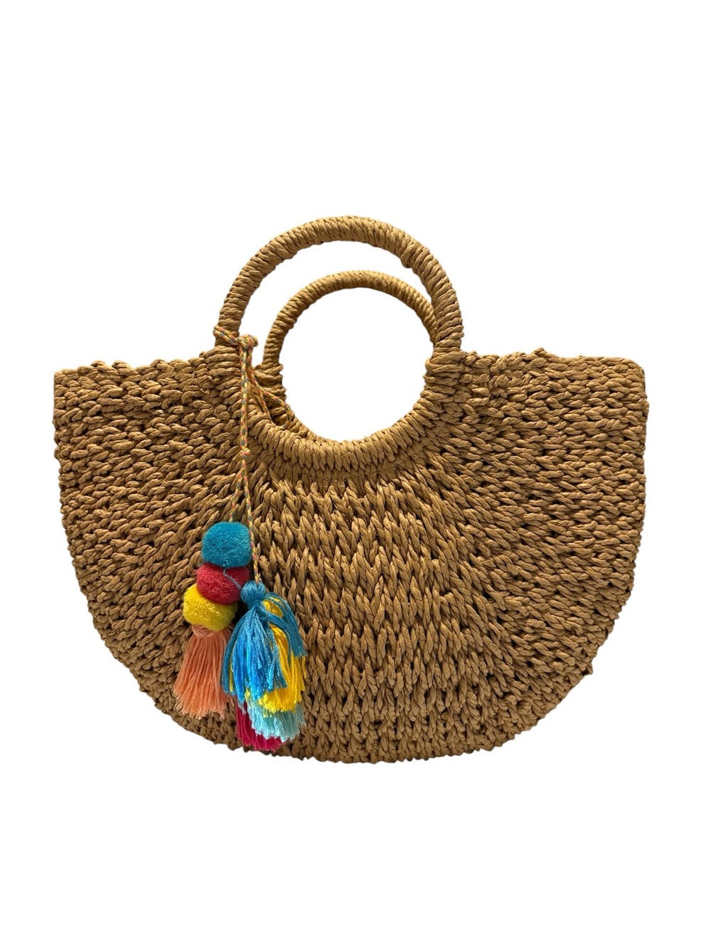 Woven Straw Tote Bag with Colorful Tassel - Natural - Picture 5 of 10
